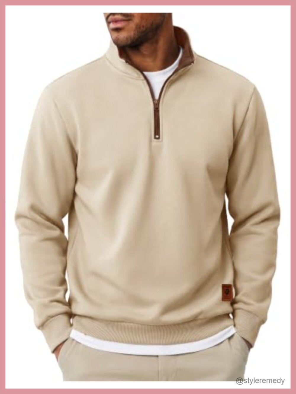 Men's Quarter Zip Fleece Pullover Mock Neck Long Sleeve Sweater